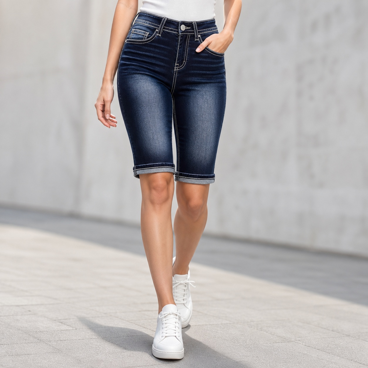 Embroidery Jeans - Women's Blue Mid Waist Straight Leg