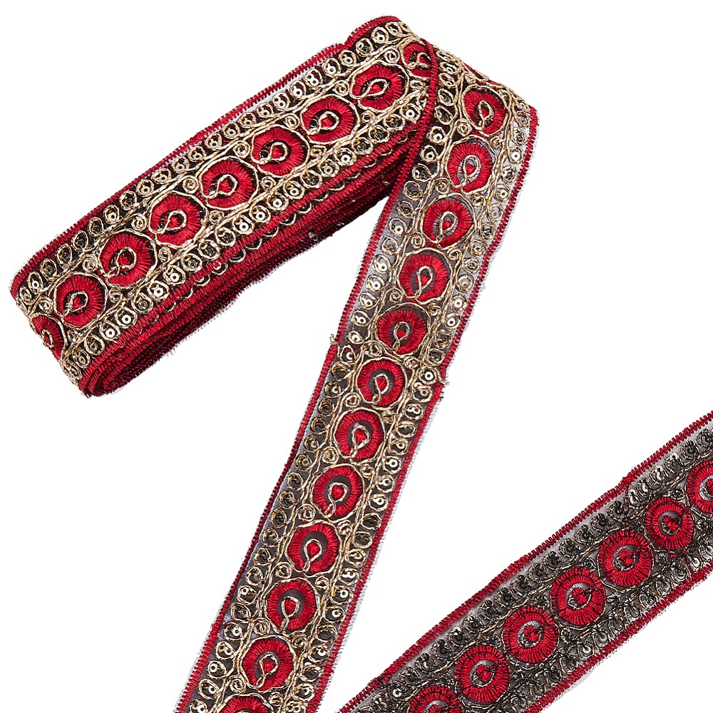 Embroidery Ribbon - 10 Yards 1.77 Inch Red Embroidered