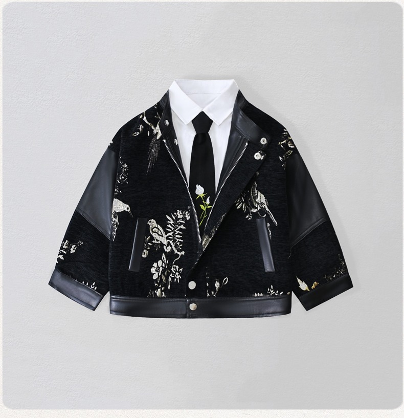 Embroidery Uniform - Gentleman Kids Embroidery Motorcycle Pu Leather