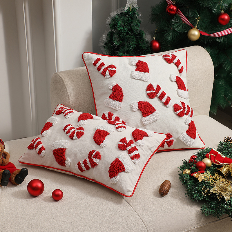 Embroidery Xmas Ornaments - Red Christmas Pillow Cover Decorative Santa