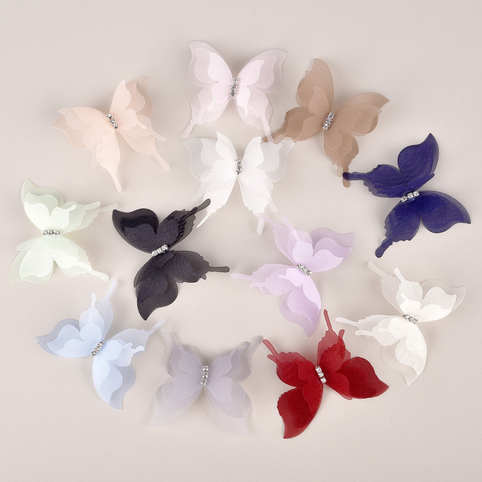 Embroidery Design 3D - 20pcs/Pack 3D Organza Butterfly Rhinestone Handmade