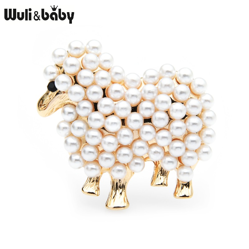 Embroidery Australia - Wuli&baby Small Pearl Sheep Brooches Women