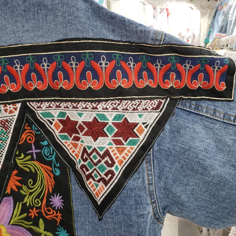 Embroidery Jeans - Vintage Blue Embroidery Sequins Tassels Denim