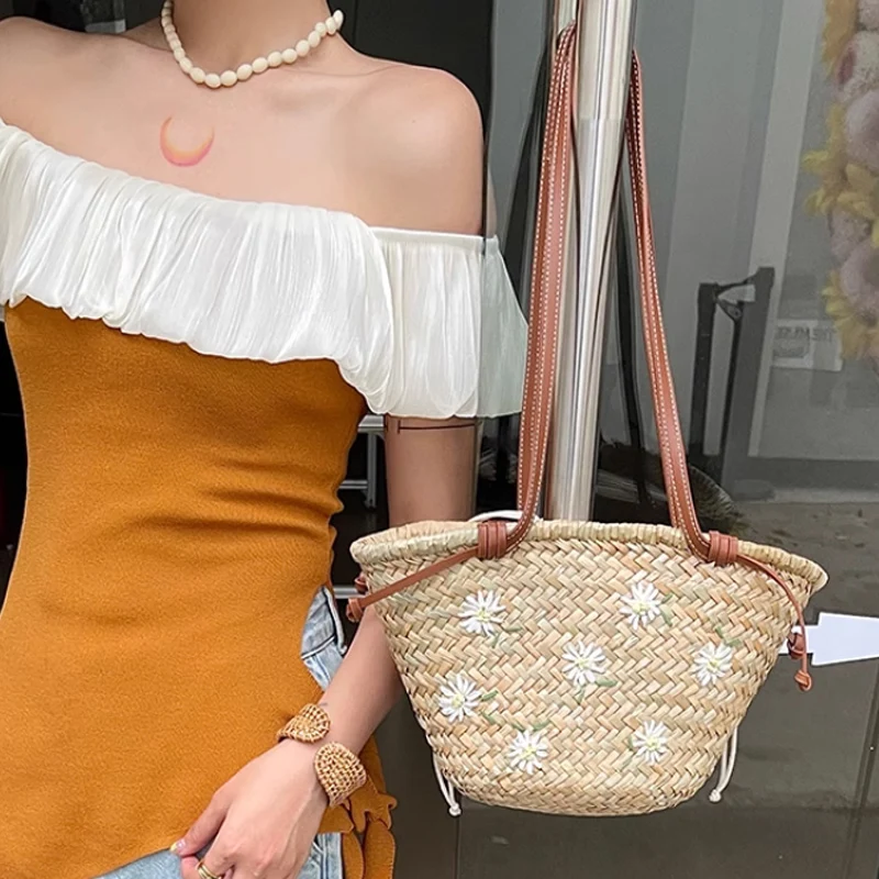 Casual Natural Straw Shoulder  - Embroidery Bali review and price