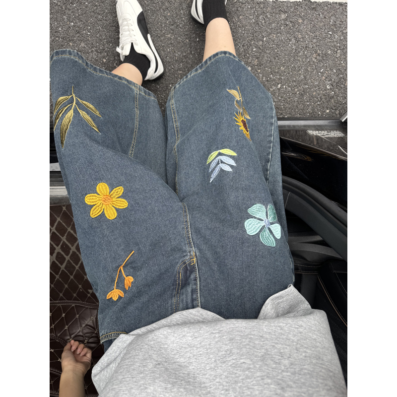 Unisex Korean Style Y2K Floral - Embroidery Jeans review and price