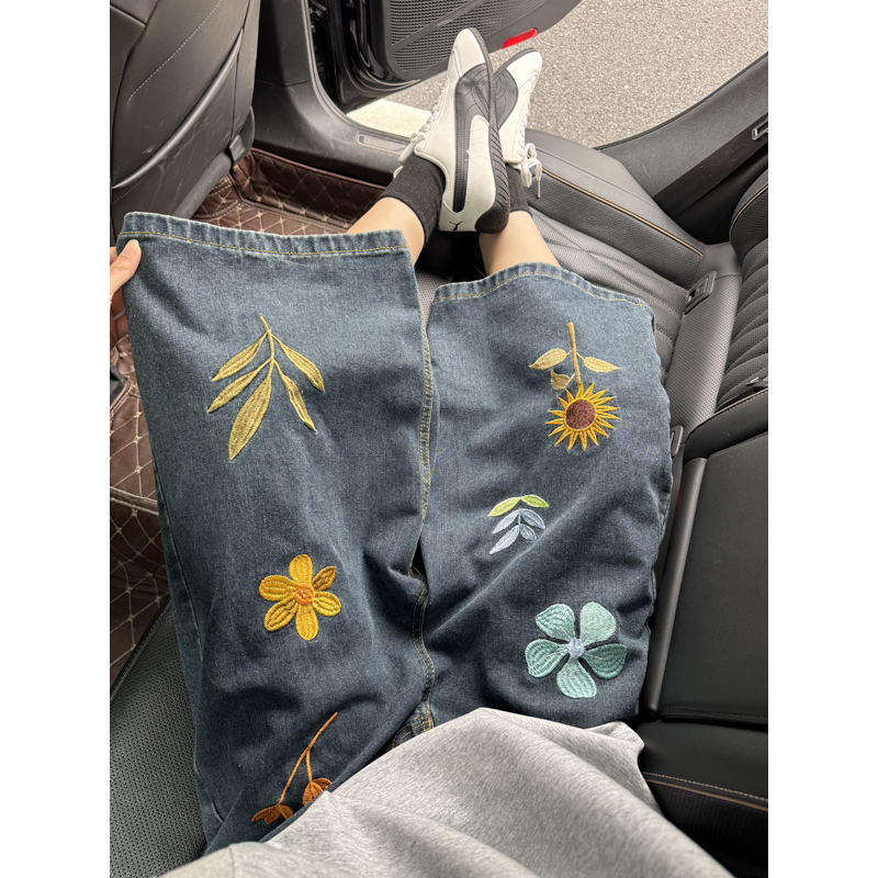 Unisex Korean Style Y2K Floral - Embroidery Jeans review and price