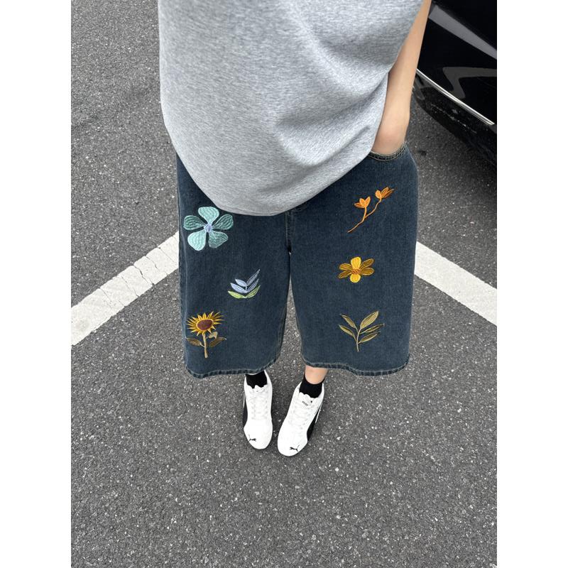 Unisex Korean Style Y2K Floral - Embroidery Jeans review and price