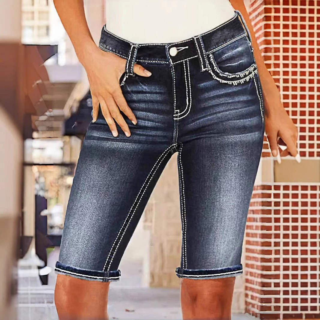 Women's Blue Mid Waist Straigh - Embroidery Jeans review and price