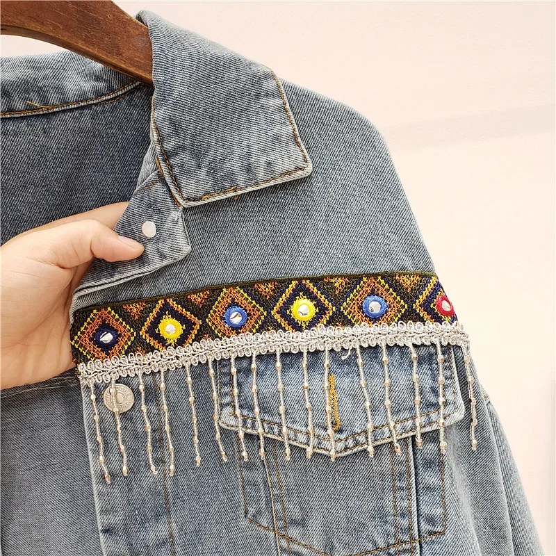 Embroidery Tassel Denim Jacket - Embroidery Jeans review and price