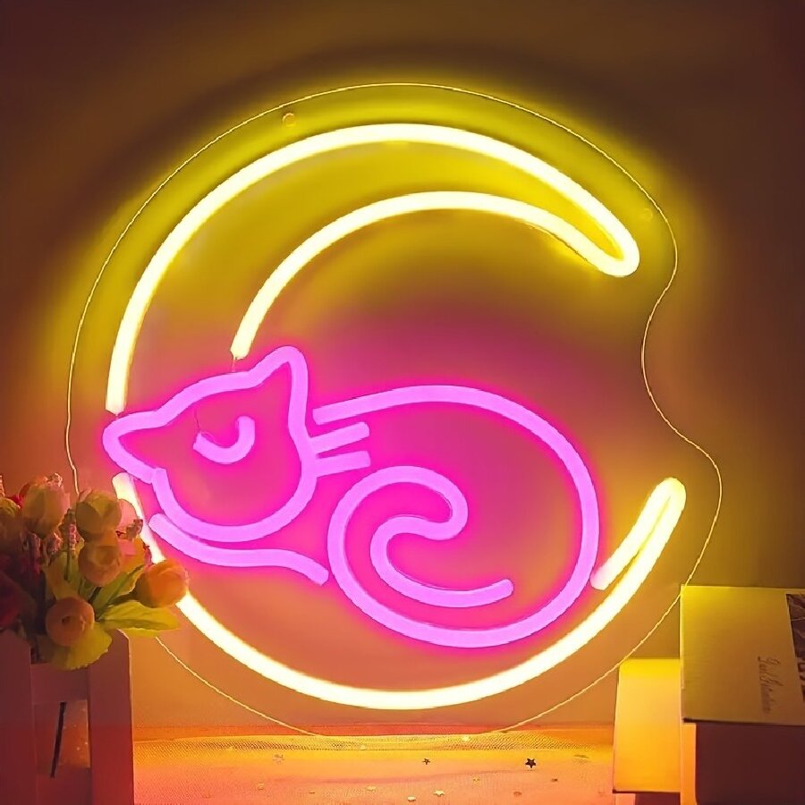 Anime Cat & Moon Neon Sign for - Embroidery Studio review and price