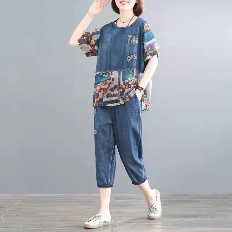 5XL Summer Women's Jeans Sets  - Embroidery Jeans review and price