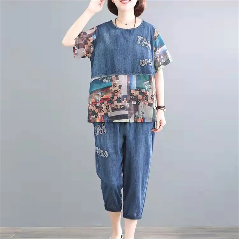 5XL Summer Women's Jeans Sets  - Embroidery Jeans review and price