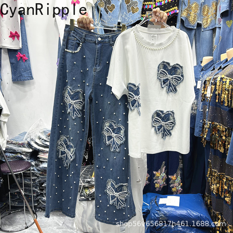 New Spring Summer Women Two-pi - Embroidery Jeans review and price